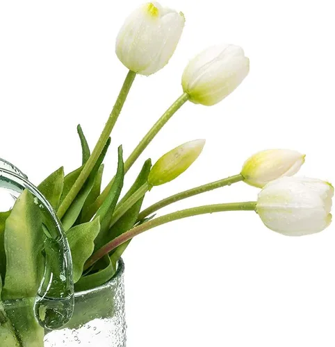 Miniatura 5 de DUYONE 15 flores de tulipanes artificiales, ramo de látex de tacto real, tulipanes falsos para oficina, boda, fiesta, hogar, cocina, jardín