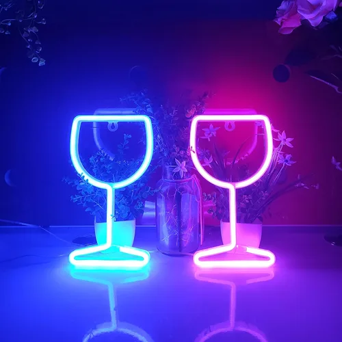 Miniatura 5 de JYWJ Letrero de neón de copa de vino, USB o 3 pilas AA, decoración de mesa LED, decoración de pared de dormitorio, regalo de cumpleaños, suministros