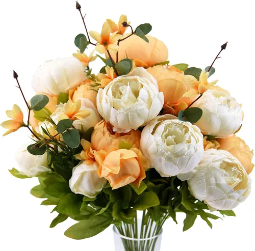 Miniatura 31 de FiveSeasonStuff - Peonías y hortensias artificiales de seda, ideal para decoración de bodas, novias, hogar, decoración de centro de mesa (2 ramos).