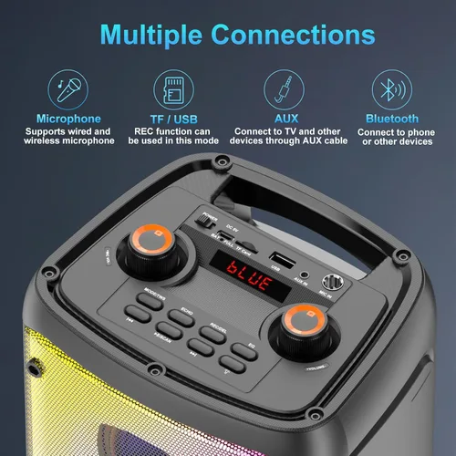 Miniatura 13 de Altavoz Bluetooth, altavoces para exteriores de 80W de potencia máxima, Bluetooth inalámbrico, TWS altavoces portátiles para fiestas con subwoofer