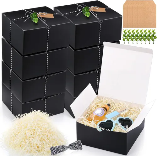 Crtiin Juego de 8 cajas de regalo negras de 8 x 8 x 4 pulgadas, cajas de regalo de cartón para padrinos de boda con tapas para regalos de hombres,
