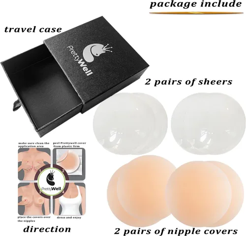 Miniatura 6 de PRETTYWELL Fundas para pezones para mujer, impermeables, reutilizables, ultrafinas, de silicona, adhesivas, para pezones