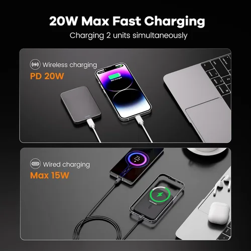 Miniatura 4 de Banco de energía, cargador portátil inalámbrico magnético ultrafino de 10,000 mAh, batería de carga rápida de 22.5 W, viene con cable USB-C