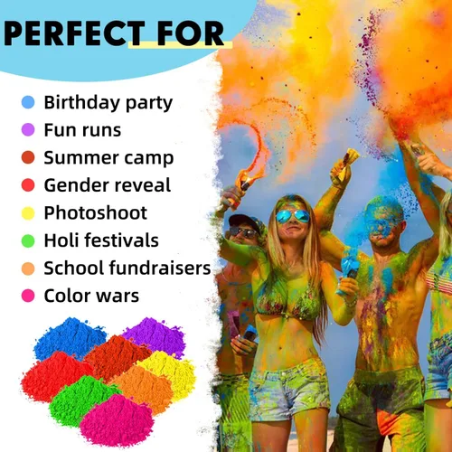 Miniatura 5 de ARELUX Holi Color Run Powder - Paquete de 12 unidades de 2.8 onzas cada uno de colores surtidos naturales Rangoli en polvo a granel, pintura de tiza