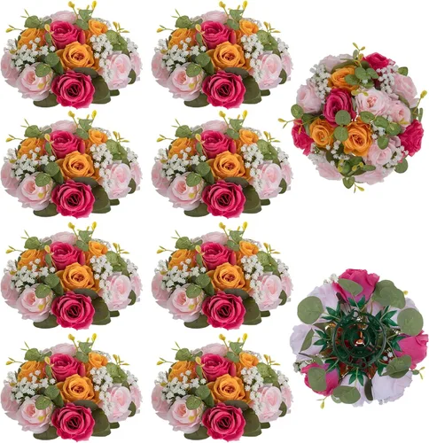 Miniatura 15 de BLOSMON Bolas de Flores Artificiales Centros de Mesa de Boda 10 Piezas Rosa Carmesí Gypsophila Flores Artificiales Piezas Centrales Decoración