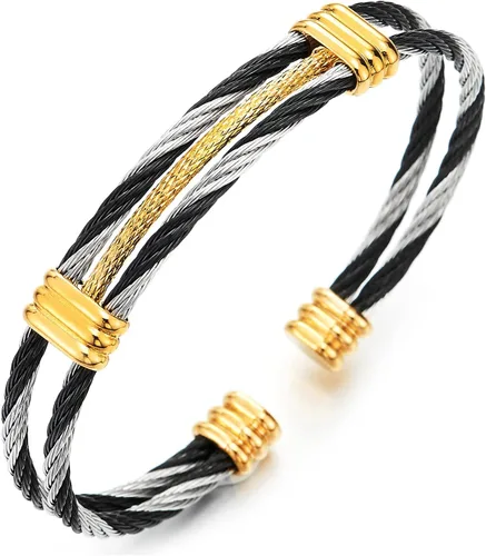 Miniatura 7 de Pulsera de acero inoxidable COOLSTEELANDBEYOND con cable trenzado ajustable para hombre y mujer