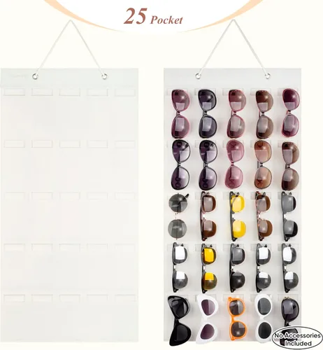 Miniatura 3 de PACMAXI Organizador de almacenamiento para lentes de sol, bolsillo de pared montado por gafas de sol, soporte de almacenamiento para anteojos Blanco