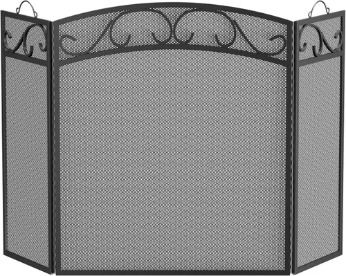 Miniatura 8 de Fire Beauty Pantalla de chimenea 3 paneles con asas de hierro forjado 51 pulgadas (L) x31 (H) Cubierta protectora de chispas (negro)
