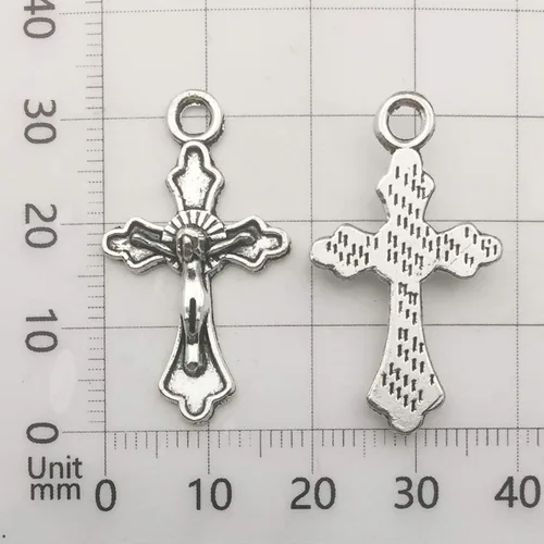 Miniatura 8 de Colgantes de medalla de crucifijo milagrosa de cruz de Jesús María Nuestra Señora de plata antigua, 3.53 oz (60 unidades) para manualidades, M154 cm