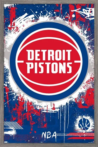 Trends International NBA Detroit Pistons - Póster de pared con logotipo Maximalist 23, 22.4 pulgadas de largo x 14.7 pulgadas, versión enmarcada en