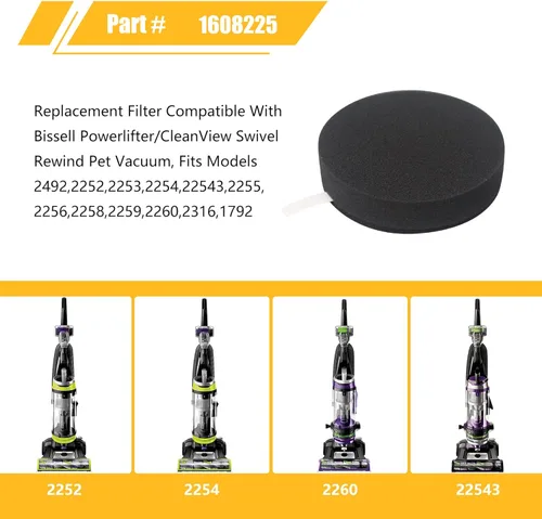 Miniatura 2 de Filtro de repuesto compatible con Bissell Powerlifter/CleanView Swivel Rewind Pet Aspirer, compatible con modelos 2492, 2252, 2253, 2254, 22543