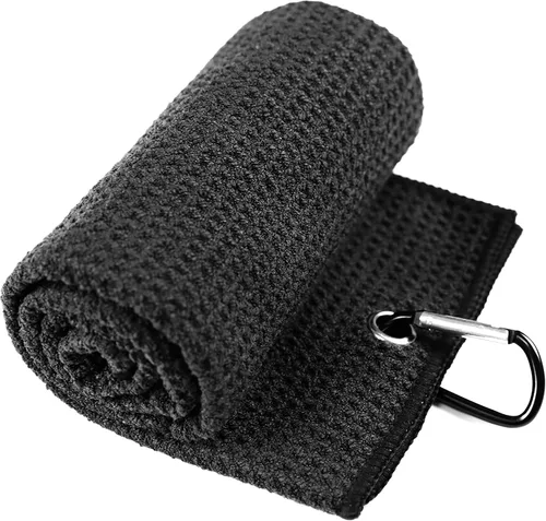 Miniatura 6 de VIVIDLY Paquete de 2 toallas de golf triples de 16 x 24 pulgadas, patrón de gofre de tela de microfibra de alta calidad con clip de mosquetón negro
