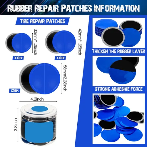 Miniatura 2 de Tallew 90 piezas Kit de parches de neumáticos 32 mm 42 mm 58 mm Unidad de reparación de neumáticos con rodillo y raspador de forro, parche de tubo