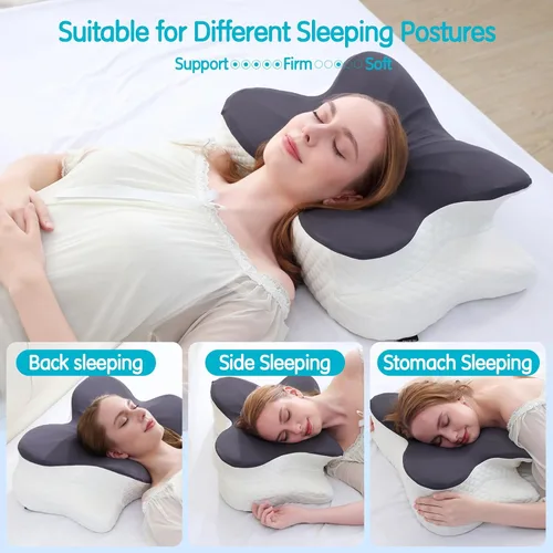 Miniatura 3 de Almohada cervical para aliviar el dolor de cuello, almohadas de espuma viscoelástica de contorno, almohada ortopédica ajustable con funda