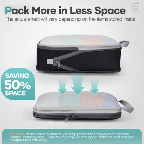 Miniatura 6 de Veken Juego de 11 cubos de compresión para artículos esenciales de viaje, bolsas organizadoras compresibles expandibles grandes para ropa, bolsas