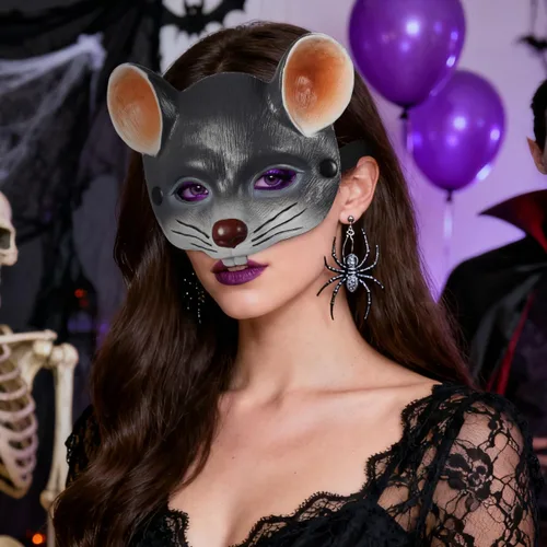 Miniatura 9 de jojofuny Máscara de rata gris: máscara de cabeza de rata cicatriz 3D, disfraz de ratón animal de media cara para Halloween, carnaval, mascarada