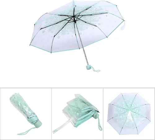 Miniatura 5 de plplaaoo Paraguas de lluvia, paraguas plegable Sakura, paraguas plegable transparente, paraguas de princesa de moda, flor de cerezo, cuatro