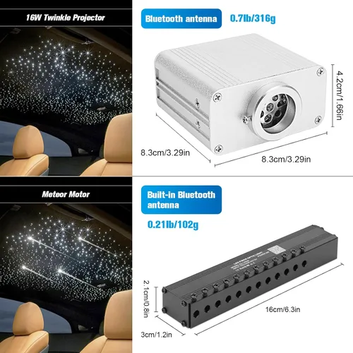 Miniatura 3 de CHINLY Starlight - Kit de luces de estrella para techo de automóvil, 500 luces de fibra óptica (0.03 pulgadas + 0.04 pulgadas + 0.06 pulgadas) 13.1