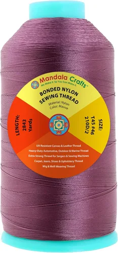 Miniatura 181 de Mandala Crafts - Hilo de nailon para coser cuero, tapicería, mezclilla y para trenzar el pelo; resistente, 1500 yardas, tamaño 69 T70 Marrón