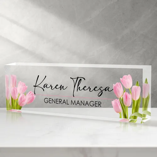 Miniatura 29 de Placa de identificación personalizada para escritorio - Accesorio de acrílico (Orquídea mariposa rosa)