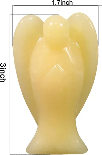 Miniatura 3 de Amogeeli Figura de piedra de bolsillo de ángel guardián tallado de jade amarillo de 3 pulgadas para decoración del hogar Jade amarillo/amarillo