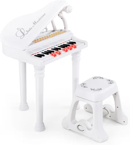 Miniatura 10 de Costzon Piano para niños, mini teclado de juguete de piano de cola de 31 teclas con micrófono, taburete y luces, piano electrónico portátil, juguete