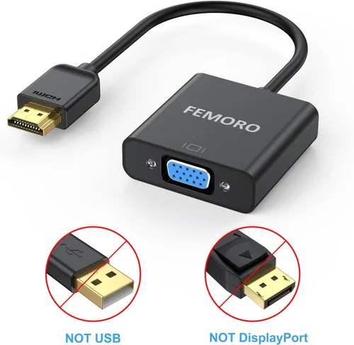 Miniatura 6 de FEMORO Adaptador HDMI a VGA, paquete de 10 unidades, adaptadores de convertidor de cable HDMI VGA macho a hembra para monitor, PC, portátil