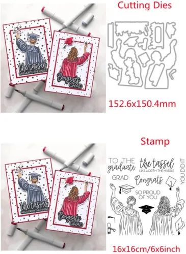 Miniatura 3 de Estudiantes de posgrado Vista trasera Troqueles y sellos para hacer tarjetas So Pround of You, To the Graduate, You Did It,Words Alpahbets - Sello