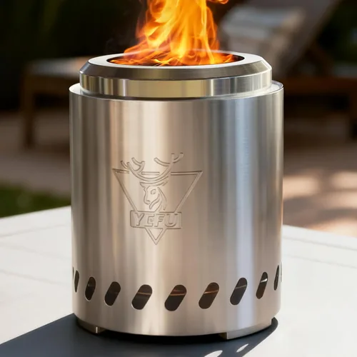 YEFU Hoguera de mesa portátil: estufa de bajo humo para exteriores y patio, fogata de mesa de combustión segura alimentada por pellets y madera, con