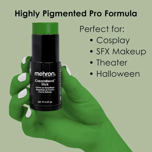 Miniatura 5 de Mehron Makeup CreamBlend Stick Pintura para la cara, maquillaje corporal y crema base Perfecto para Halloween.75 oz (21 g) (Verde)