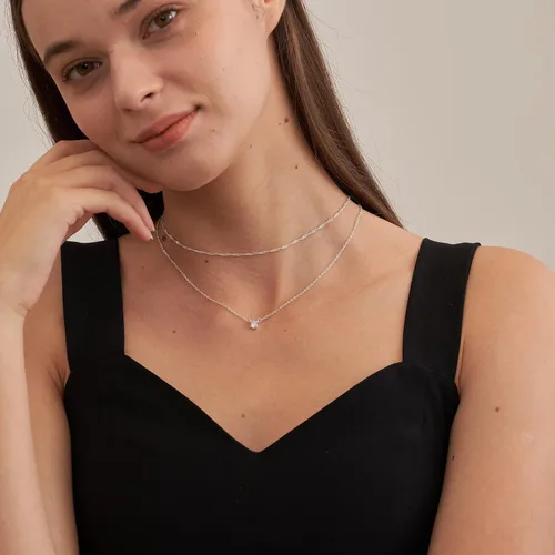 Miniatura 3 de Tewiky Collares de diamantes para mujer, delicado collar de oro chapado en oro de 14 quilates, collar largo de lariat, collar de oro simple