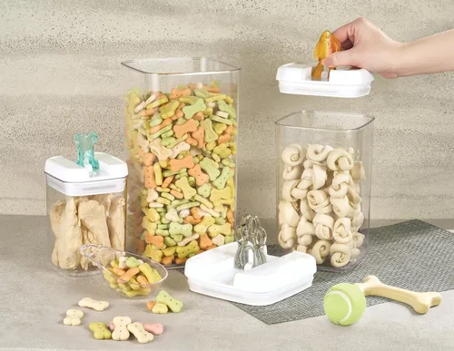 Miniatura 2 de Felli Flip Tite Contenedor de comida para mascotas con tapas herméticas, recipiente acrílico libre de BPA con asas de hueso de pata de pescado