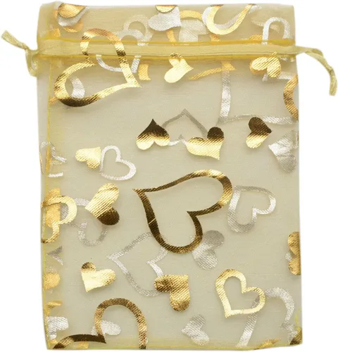 Miniatura 8 de YYaaloa 100 mini bolsas de organza mixta de corazón traslúcido de 2.7 x 3.5 pulgadas, con cordón elegante, bolsas de belleza para regalo, bolsas