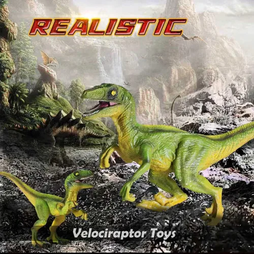 Miniatura 2 de JR PARK 2 Piezas Juguetes de Dinosaurio, Figura de Acción de Dinosaurio Verde Velociraptor Grande de 15.5″, Juguetes de Dinosaurios Realistas