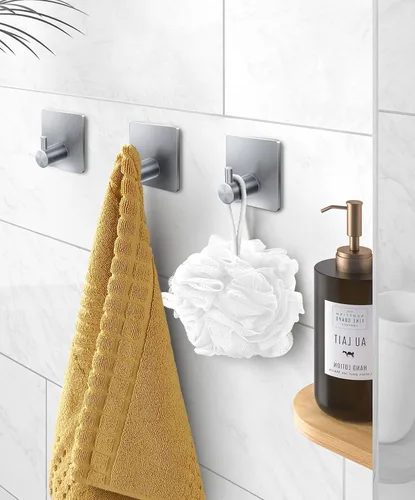 Miniatura 3 de xdgeLoad Ganchos adhesivos para toallas de baño, ganchos de toalla adhesivos plateados, paquete de 8, soportes para toallas