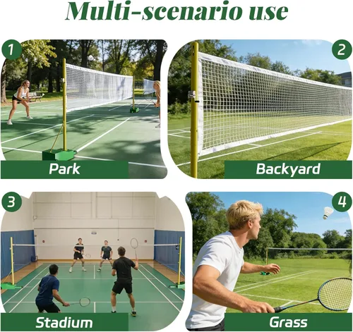 Miniatura 5 de Red de bádminton, juegos de bádminton para patio trasero de niños, postes de bádminton resistentes para interiores y exteriores, red de bádminton