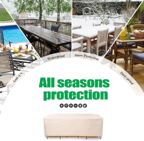 Miniatura 8 de F&J Outdoors Fundas para muebles de patio, impermeables, resistentes a los rayos UV, para juego de mesa y sillas, beige, 62"x42