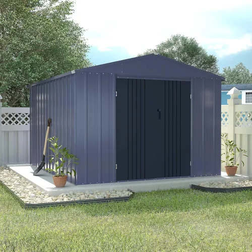 VEIKOU Cobertizo de almacenamiento al aire libre de 8x10 pies con acero galvanizado engrosado, cobertizo de almacenamiento de metal con puerta con