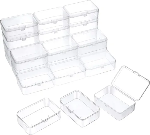 Miniatura 12 de 24 paquetes de recipientes pequeños de plástico transparente para almacenamiento de cuentas con tapa con bisagras para almacenamiento de objetos