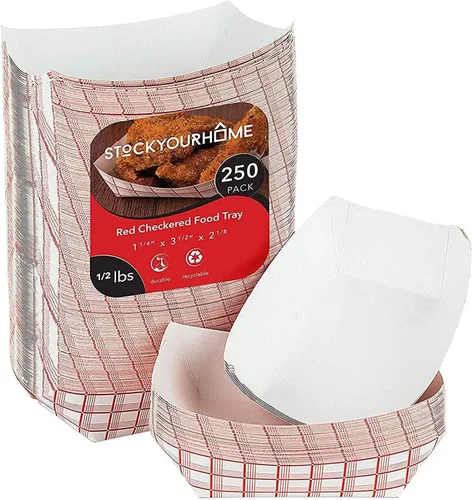Miniatura 12 de Botes pequeños de papel para alimentos (paquete de 100) bandejas desechables de 1 libra a cuadros rojos y blancos, botes de comida ecológicos, botes