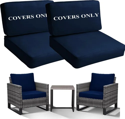 Miniatura 10 de Sqodok Juego de 4 fundas de cojín de patio, fundas de cojín de asiento profundo para patio, impermeables, fundas de cojín de asiento y respaldo