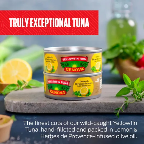 Miniatura 5 de Genova - Atún de aleta amarilla premium en aceite de oliva infundido con limón y hierbas de Provenza, latas de 5 onzas (paquete de 12), sólido ligero