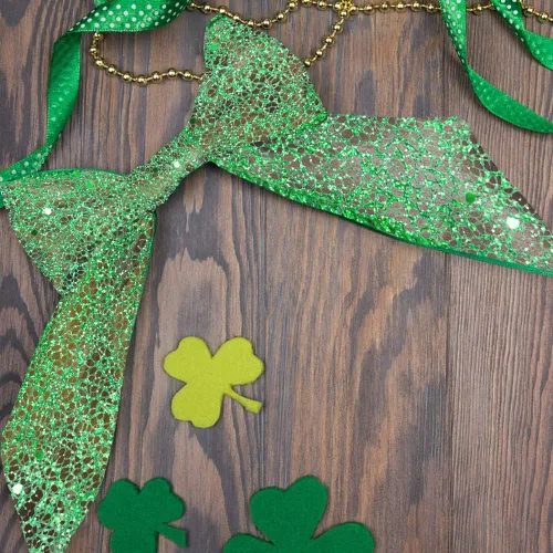 Miniatura 4 de Hying Cintas del día de San Patricio para envolver regalos, cintas blancas de arpillera con borde con alambre, adornos de trébol irlandés para lazos