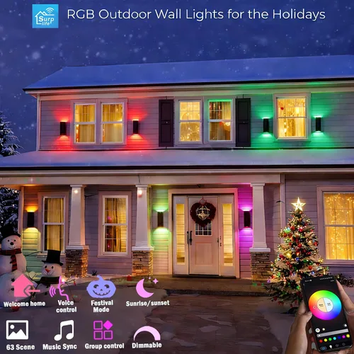 Miniatura 5 de rosykite Lámparas de pared exteriores blancas sintonizables de 1200 lm, luces RGB para exteriores, paquete de 2 unidades, iluminación exterior