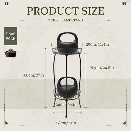 Miniatura 2 de Paquete de 2 soportes para plantas para interiores y exteriores, estante de metal de 2 niveles de 27 pulgadas de alto, estante resistente