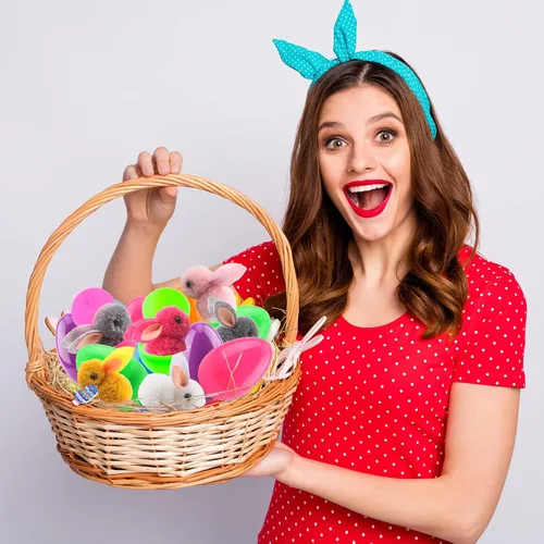 Miniatura 7 de 48 huevos de Pascua rellenos con mini conejito de peluche, juguetes de Pascua para fiesta de Pascua, juegos de caza en interiores y exteriores