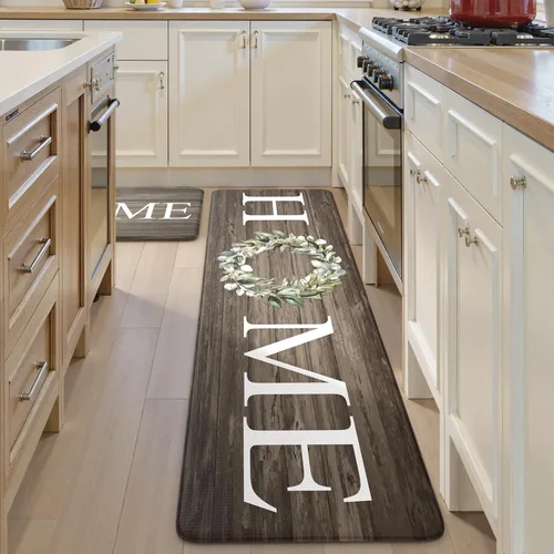 Miniatura 32 de KIMODE Alfombra Antifatiga para Cocina 2 Piezas, Alfombras de Cocina Impermeables y Antideslizantes, Alfombra de Cocina de Estilo Rústico para Piso