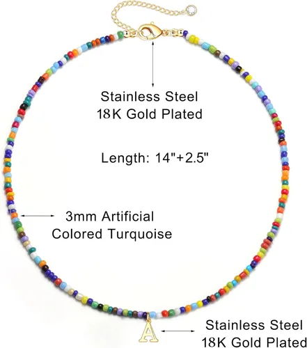 Miniatura 5 de Yoosteel Regalos de San Valentín para niños, adolescentes y niñas, collares con iniciales de cuentas coloridas para mujeres y niños, joyería