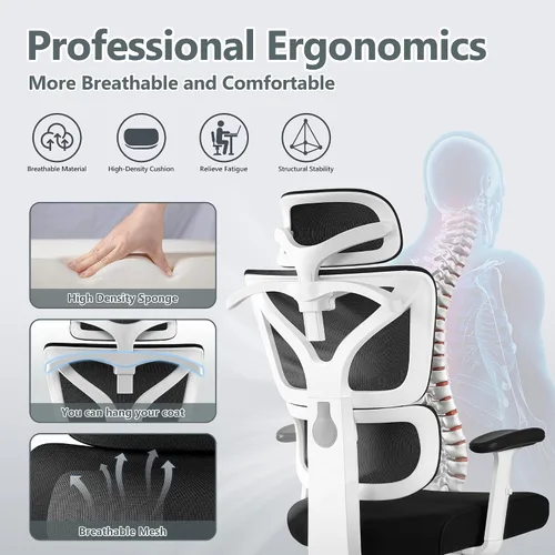 Miniatura 3 de Winrise Silla de oficina y juegos, silla de escritorio ergonómica reclinable con respaldo alto, grande y alta, cómoda oficina en casa, malla Blanco