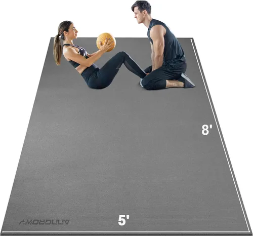 Miniatura 12 de Tapete de ejercicio grande de 8 x 5 pies 12 x 6 pies para gimnasio en casa, tapete de ejercicio resistente para suelo de gimnasio, esterilla